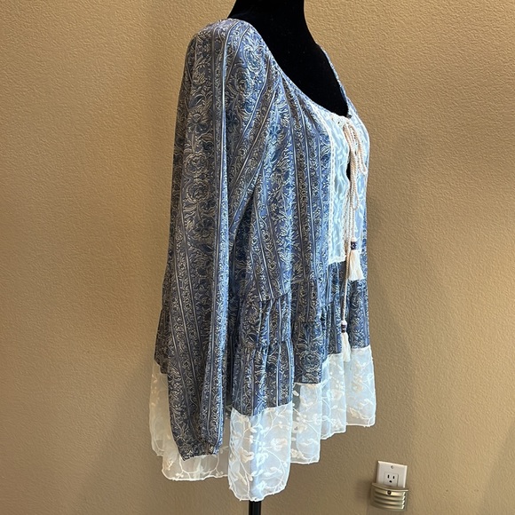 Boho Long Sleeve Lightweight Sheer Peasant Style Spanish Top - Picture 2 of 8